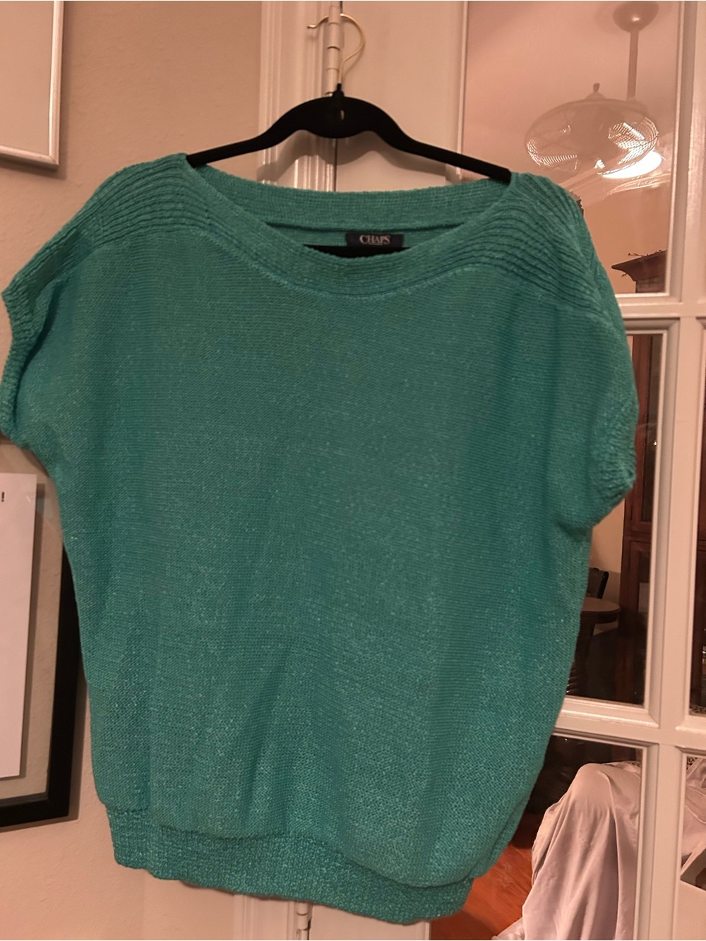 Chaps Teal Short-Sleeve Scoop Neck Sweater